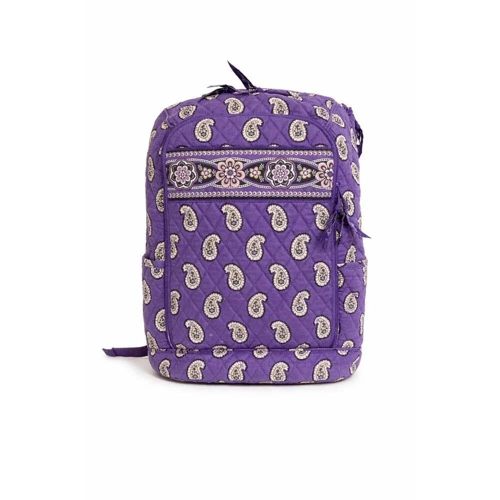 Vera Bradley Retired Purple Paisley Backpack Laptop Bag Quilted Large 17”